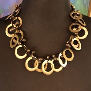 Vintage Boho Brass Double Strand Circle Charm Handmade Geometric Necklace
